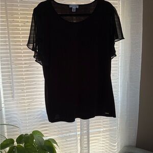 Calvin Klein Black Blouse with Sheer Sleeves